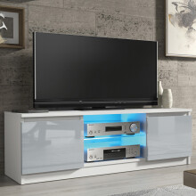 TV Unit Aura 120cm - White & Grey Gloss Doors and LED Lights