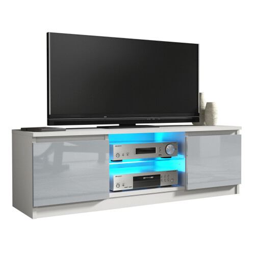 TV Unit Aura 120cm - White & Grey Gloss Doors and LED Lights 2