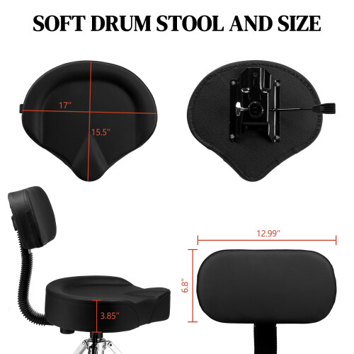 Drum Throne w/ Backrest Hydraulic Drum Stool Adjustable Heigh Seat Saddle 2