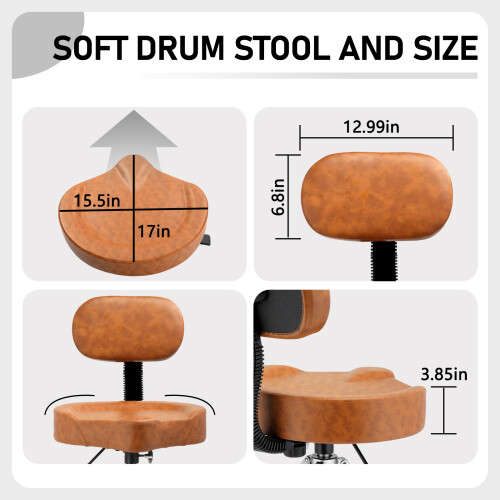 Professional Drum Throne Hydraulic Drum Stool with Backrest,Drumstick 2