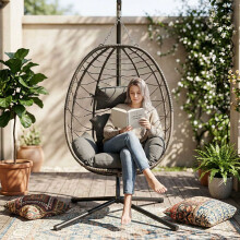 BIRCHTREE Single Hanging Egg Chair W/ Stand Garden Swing Hammock Chair Patio PE Rattan