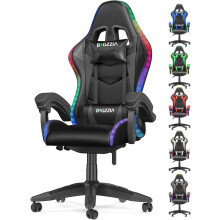 Ergonomic Gaming Chair with LED Lights, Headrest, Lumbar Support, Reclining Backrest, and Adjustable Height for Adults (With Led Light, Black)