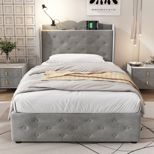 Upholstered Bed, Storage Bed, 3FT single bed 90x190cm 1