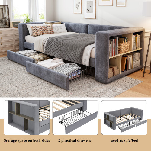 3FT Single Upholstered Daybed Velvet Sofa Bed 2