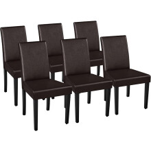 Modern Dining Room Chairs Set of 6 Faux Leather High Back Padded Kitchen Chairs W/Adjustable Solid Wooden Legs for Home and Restaurants, Dark Brown