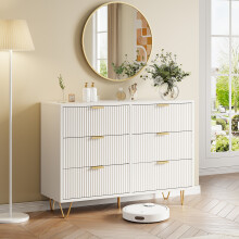 (White Carcass + White Drawers, 6) 6 Chest Cabinet Storage,Stainless Steel Legs, Large Storage