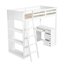 3ft Single Wooden Bed &amp; Desk with 4 Drawers and Shelves for Children and Teenagers