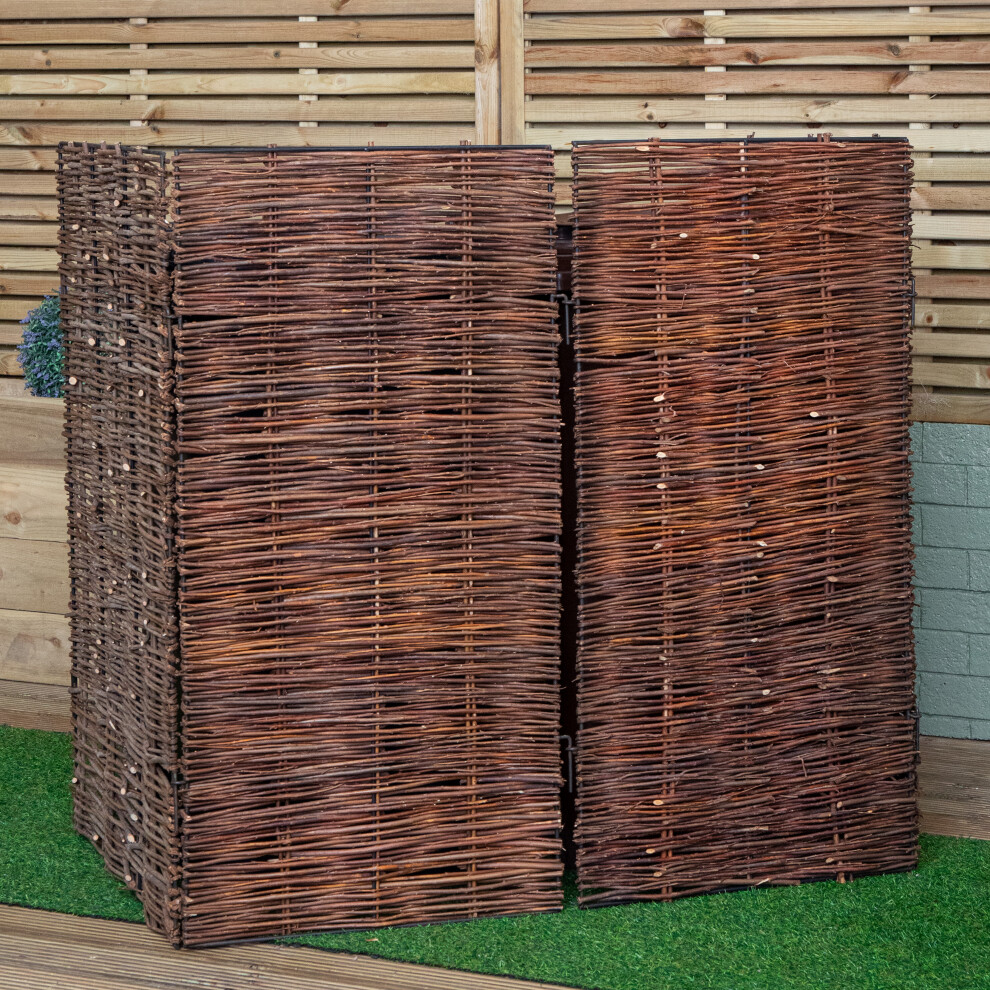 Samuel Alexander Double Willow Wheelie Bin Screen - 116 x 280cm - Brown - Metal Frame - Image 3