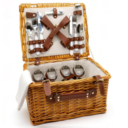 Gr8 Home Luxury Wicker Picnic Basket Hamper Set for 4 2