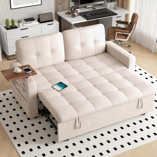 Joolihome 3-in-1 Convertible Fabric Pull Out 2 Seater Sofa