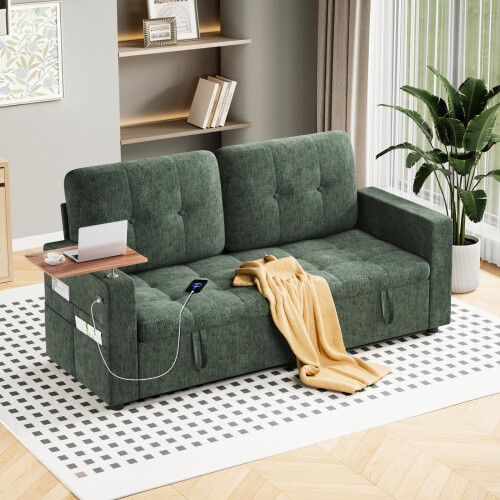 Joolihome 3-in-1 Convertible Fabric Pull Out 2 Seater Sofa 1