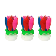 3 Pack Rotating Musical Candles for Cakes with Multicolor Lotus Lights