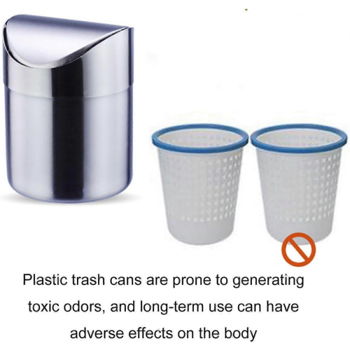 Stainless Steel Trash Can with Swing Lid, Small Waste Bin for Office, Kitchen, Bathroom, Compact Design 2