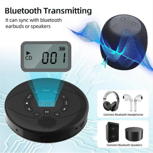 Portable CD Player Walkman Bluetooth CD Walkman Built-in Speaker Rechargeable CD Player with USB/AU 2