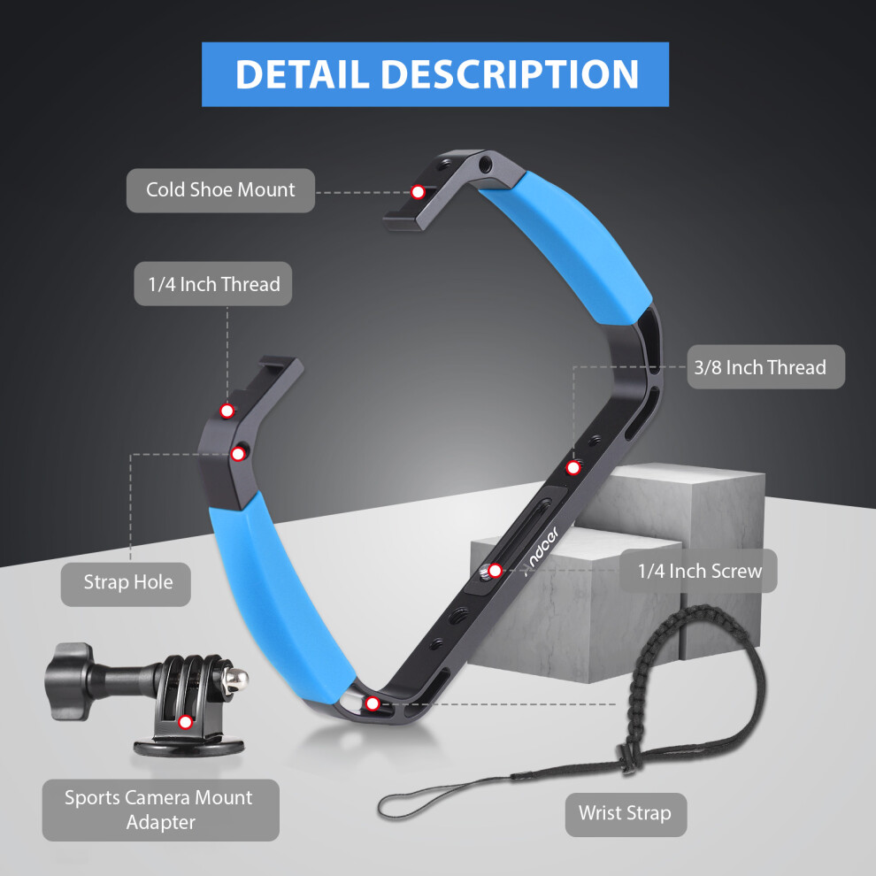 Andoer Underwater Dive Rig, Handheld Stabilizer, Cold Shoe Mounts, Wrist Strap, For Gopro Hero 12/11/10, Dji Osmo Action 4/3/2, Insta360 3265691560456