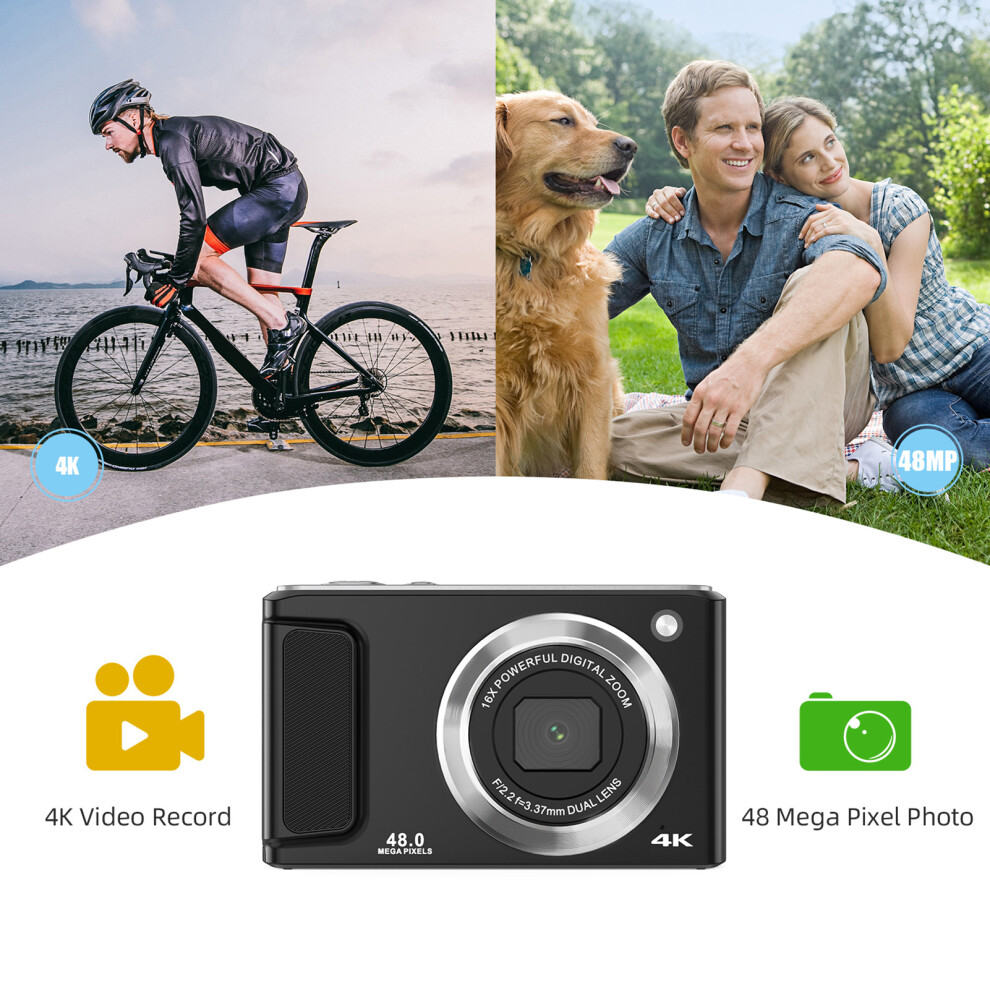 4K Digital Video Camera 48Mp Dual Lens 2.8'' Ips Screen 16X Zoom With 32Gb Tf Card 2 Batteries For Kids Students 3768907340670