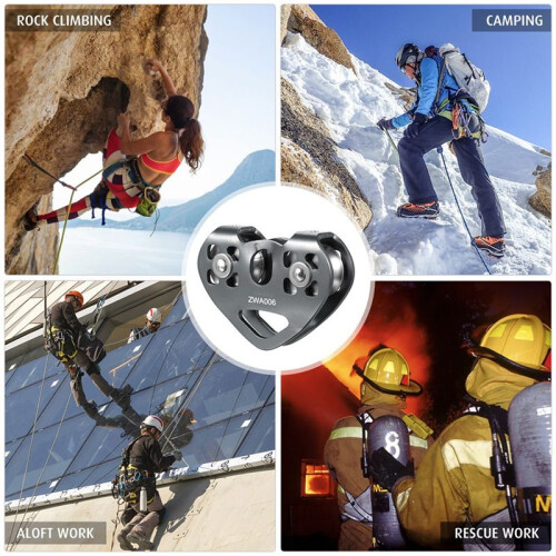 30kN Cable Trolley Polia com Rolamento de Esferas Escalada Caverna Aloft Trabalho Resgate Preto 1