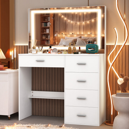 5 Drawers Makeup Dressing Table Vanity LED Mirror 1