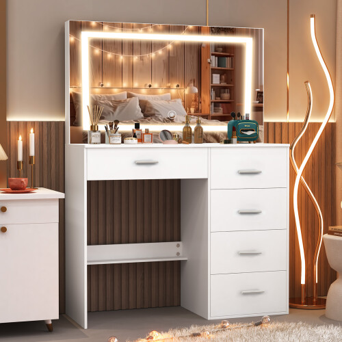 5 Drawers Makeup Dressing Table Vanity LED Mirror
