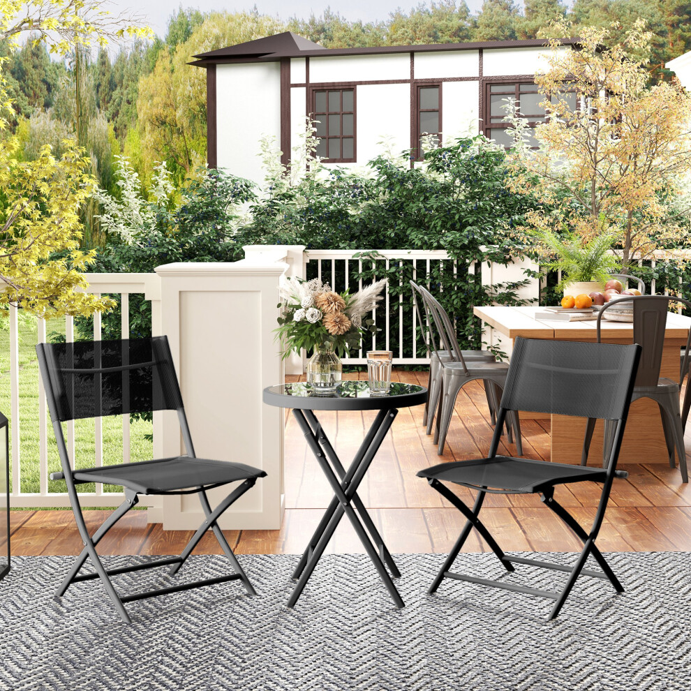 Outsunny 3 Pieces Outdoor Bistro Set, Glass Top Table And Chairs, Black