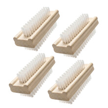 (Set of 4) GEEZY Double Sided Wooden Nail Scrubbing Brushes Soft Bristles Heavy Duty Nail Brushes