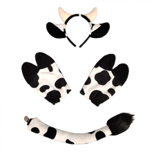 Cow Costume Set Cow Ears Headband Tail Gloves Kid Adults Animal Cosplay Costumes for Halloween Christmas Party Props Cow hoof black white