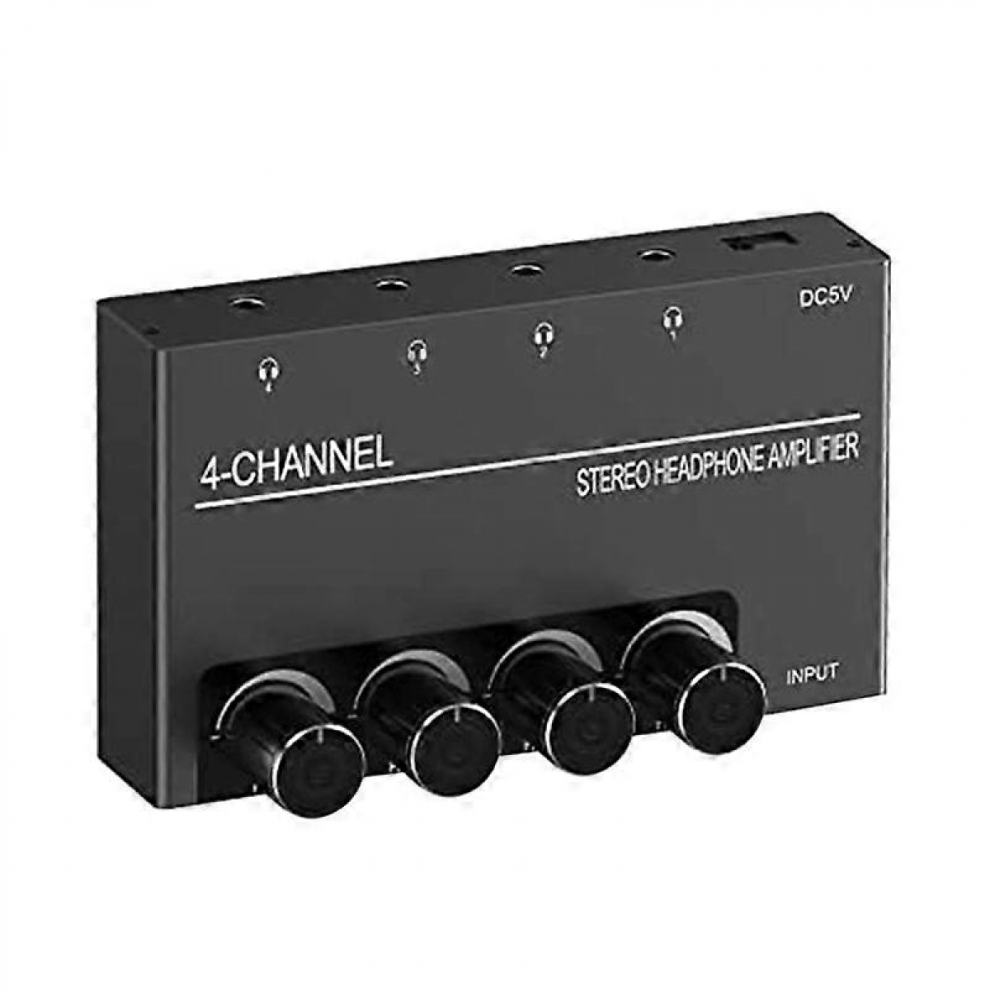 4 Channel Headphone Amplifier Stereo Audio Amp, Headphone Splitter With 4 3.5Mm Headphone Output And 6083684804182
