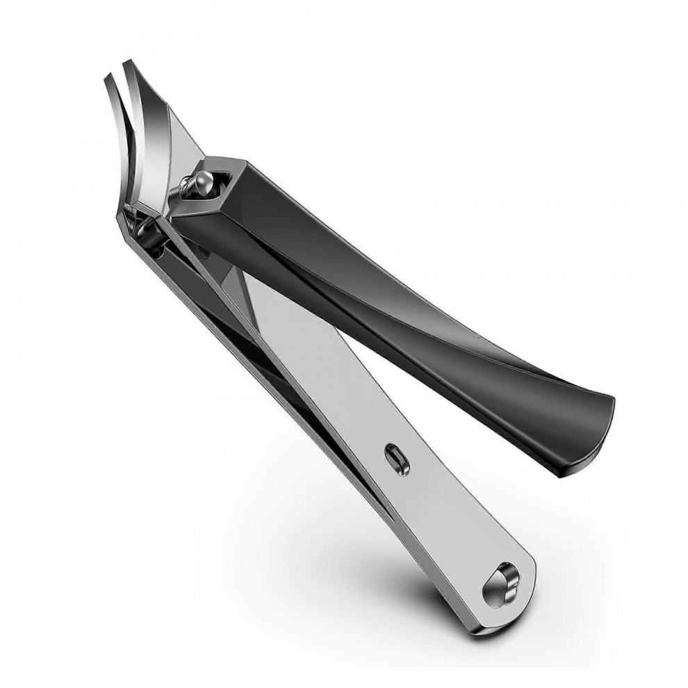 Black Ingrown Toenail Clipper With Precision Slanted Curved Blade For Thick Nails, Ergonomic Grip Stainless Steel