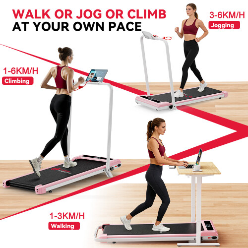 Loopband met Handgrepen 1-6 km/u met 5% Helling Roze 2