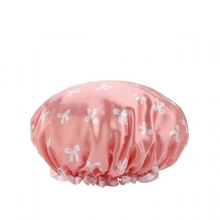 Waterproof Shower Cap for Women with Bow Print, Pink DoubleLayer Design and Elastic Fit