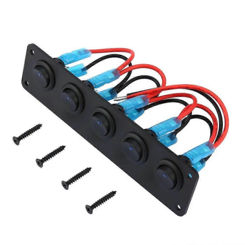 5 Gang 12V Car Rocker Switch Panel for Car Marine Boat Circuit Breakers Overload Protected LED Light Rocker Switch Panel Circuit