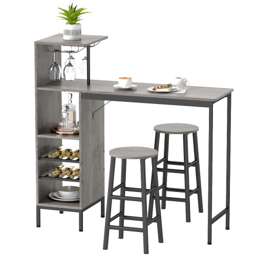 Homcom HOMCOM 3 Pieces Dining Room Set, 6-Tier Dining Table and Stools, Natural 1