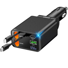 Retractable Car Charger for , 120W USB C Car Charger 4 in 1 Fast Charging Cigarette Lighter Adapter