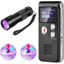 4 Pcs Equipment Kit Includes 1 Pocket Digital Voice Recorder 2 LED Light  Pet Cat  1 Black UV Flashlight, 8 GB