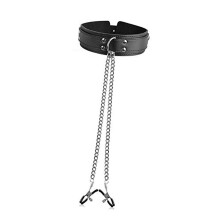 Adjustable PU Leather Nipple Clamps with Metal Chain Collar for Men Women