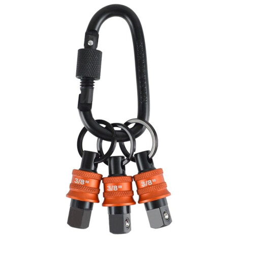Socket Holder Keychain 3pc - 3/8in Socket Organizer with Quick Release and Clip - Impact Wrench and Toolbox Accessories