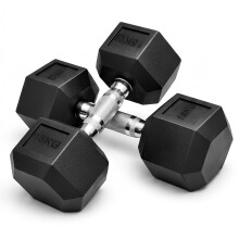 KAYMAN Rubber Hex Dumbbell Weights Pair, Solid Cast Iron Core with Rubber Coating, Anti-Roll Non-Slip Knurled Handle, 15KG