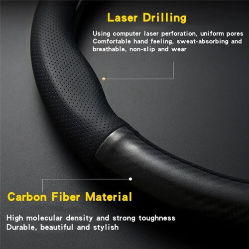 Capa de Volante Universal em Couro com Fibra de Carbono e Antiderrapante, Compatível com para , para , para  e para , A 2