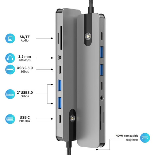 USB-C Hub USB C to -Compatible Adapter USB3.0 Docking Station PD Charging /TF Card Reader for Laptop 1