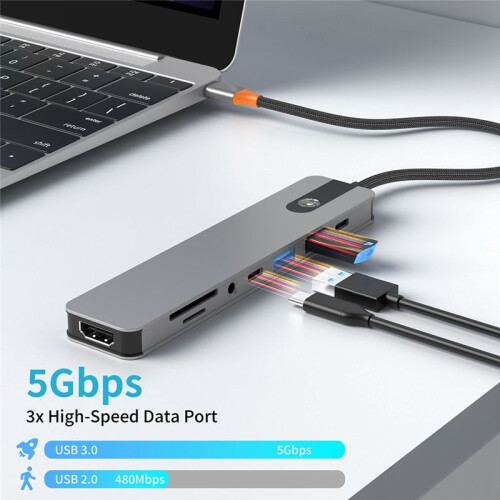 USB-C Hub USB C to -Compatible Adapter USB3.0 Docking Station PD Charging /TF Card Reader for Laptop 2