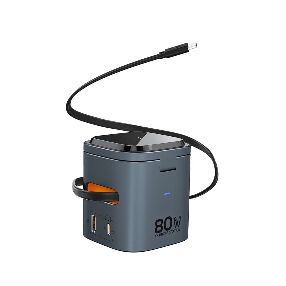 80W 6-In-1 Gan Charging Station Wireless Adapter With Type C Pd 60W Retractable Charging Cable Fast Charger Eu Plug 6032814200660