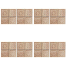 32Pcs Wood Carved Applique Onlay Carving Checkered Unpainted Flower Pattern Decal for Cabinet Door Furniture Decoration