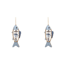 2X Decorazione da Parete con Pesce In Legno, Decorazione Antica con Pesce Nautico, Decorazione da Parete con Pesce Intagliato A Mano, per Tema