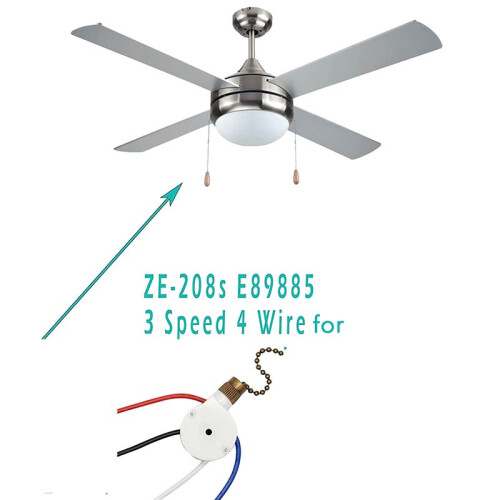 4PCS Ceiling Fan Lights  ZingEar ZE-208S E89885 3 Speed 4 Wire Fan  Pull Chain ,Fan Lights ,Bronze
