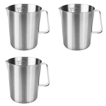3X Mätkanna 1L Rostfritt Stål, Mätbägare i Metall med Handtag, med Ounce och ML-Våg, Tål Diskmaskin, Mjölkkanna