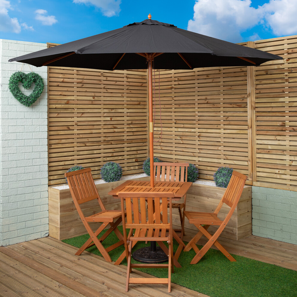 Samuel Alexander Outdoor 4 Person Folding Square Wooden Garden Dining Table Chairs Black Parasol And Base Set Black,Brown
