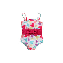 (12-18 Months, Red White One-Piece) Sister Matching Swimwear, Heart Print Bowknot One-Piece Bikini/Halter Crop Tops and Ruffles Shorts Swimsuit Set