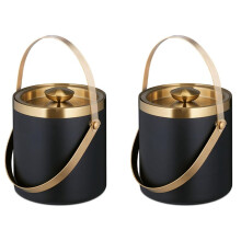2X Ice Bucket, Stainless Steel, Double-Walled, Ice Bucket with Lid & Handle, 2 L, Ice Bucket Black & Gold