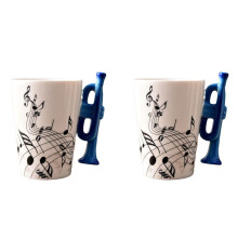 2X 240Ml, Music Ceramic Mug Cute Coffee Tea Milk Stave Mugs and Cups with Handle Novelty Gifts,Trumpet