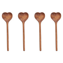 Wooden Heart-Shaped Spoons-Wooden Tea/Coffee Spoons Set (4Pcs) - Small Wooden Spoons for Condiment, Salt, Sugar